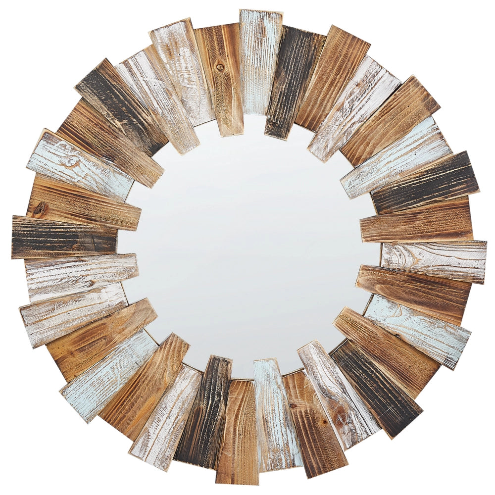 Specchio  parete  legno chiaro MDF impiallacciato 66 cm Rotondo Decorativo Fatto  mano Stile rustico