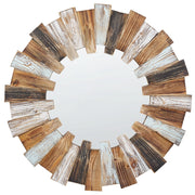Specchio  parete  legno chiaro MDF impiallacciato 66 cm Rotondo Decorativo Fatto  mano Stile rustico