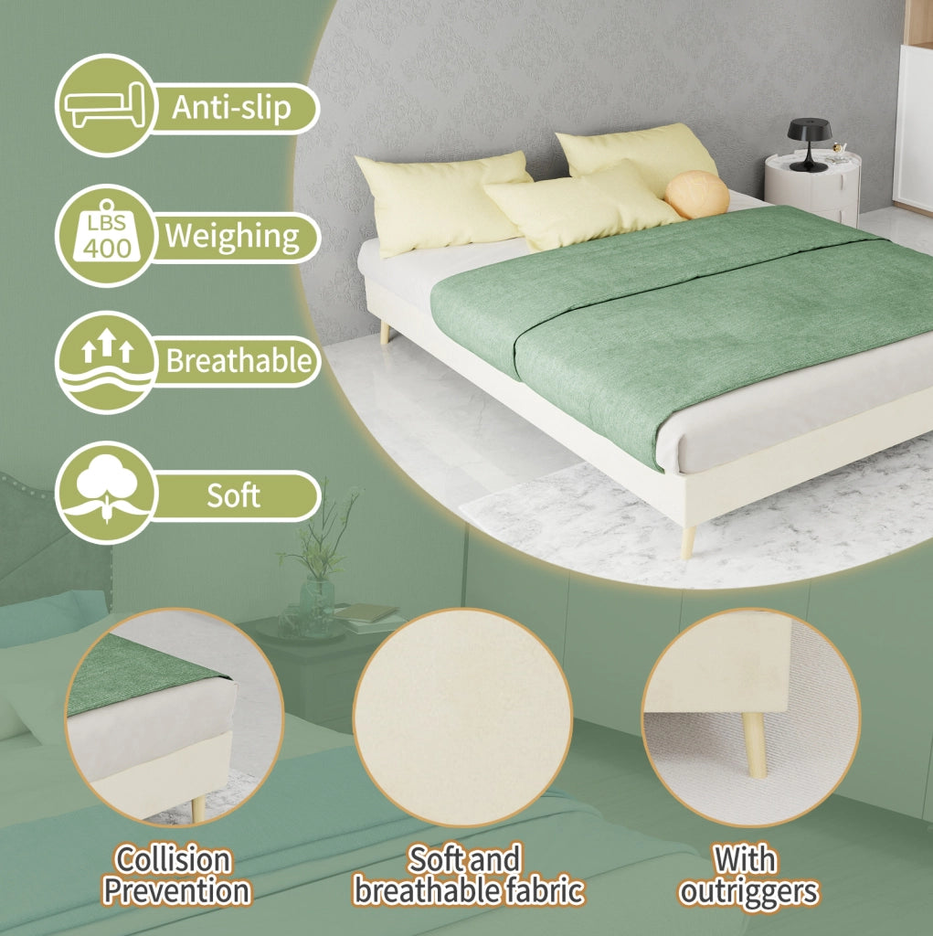 Letto a piattaforma 140 x 200 cm in tessuto beige e metallo