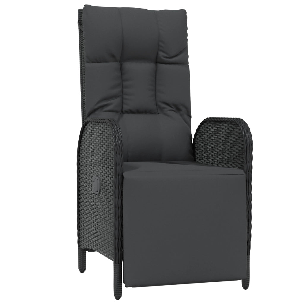 Set da Pranzo da Giardino 7 Pezzi con Cuscini Nero Poly Rattan