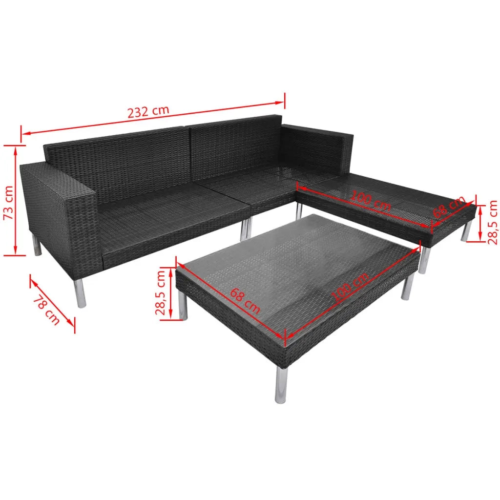 Set Divani da Giardino 4 pz con Cuscini in Polyrattan Nero cod mxl 36934