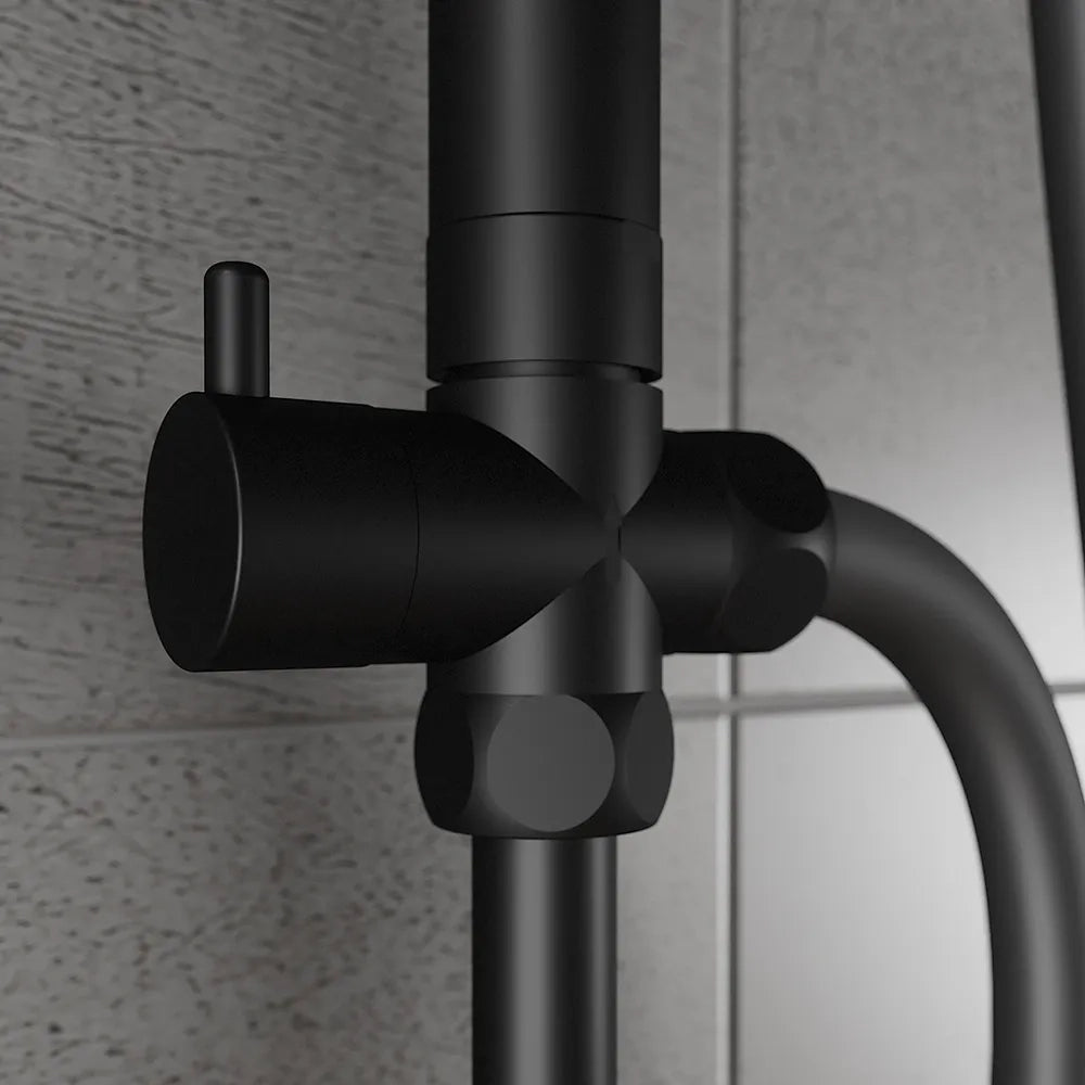 Colonna doccia in acciaio inox nero opaco con deviatore a due vie e soffione 19x26 cm | Reno
