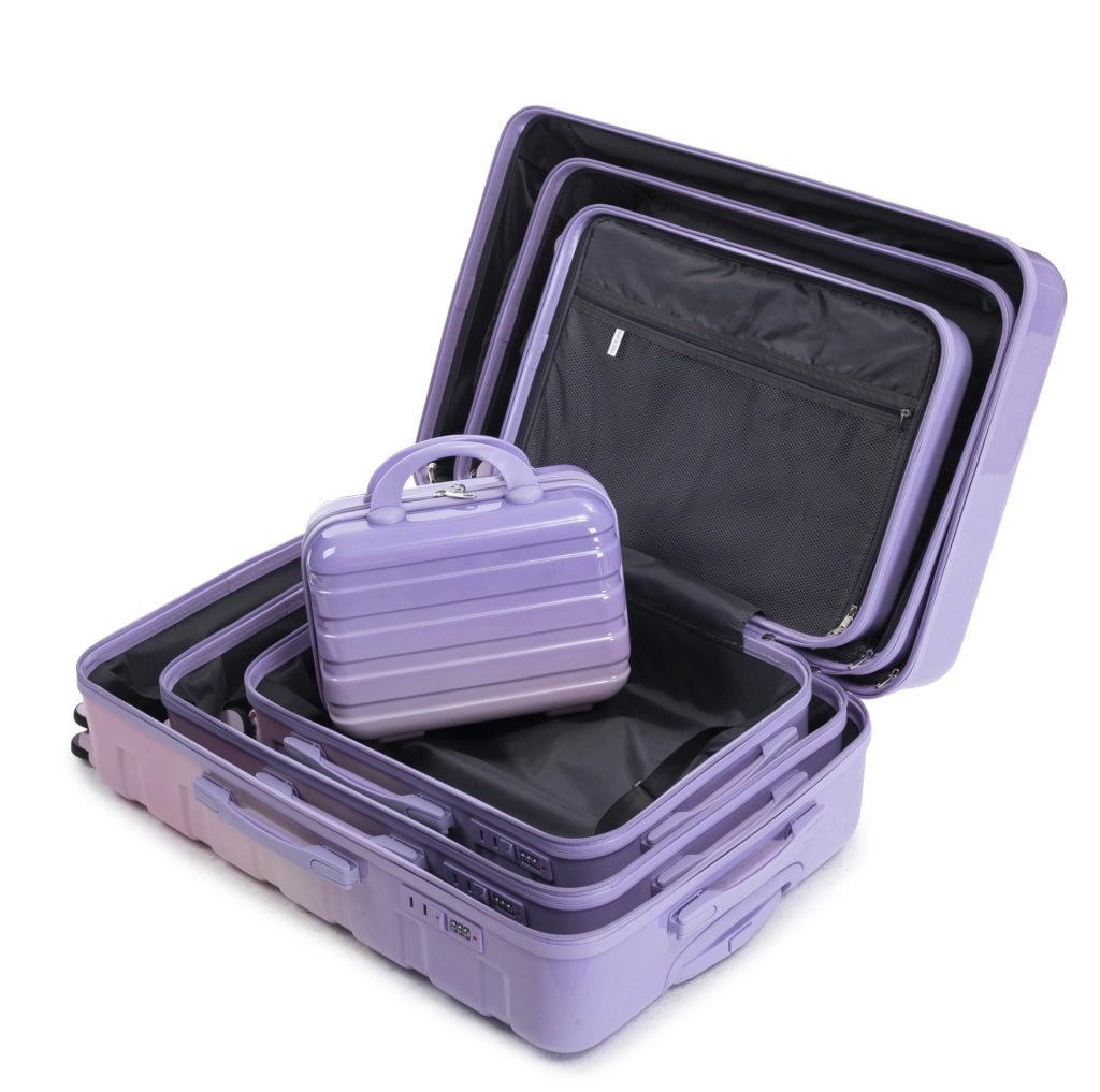 Set Valigie Rigide PC 4 Pezzi con Ruote Spinner 360°, Serratura a Combinazione e Beauty Case 14" Viola