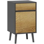 EasyComfort Comodino con Cassetto e Armadietto Moderno Senza Maniglie, 40x39x69 cm, Grigio Scuro e Legno