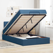 Struttura Letto Pouf con Materasso Blu 120x190 cm in Tessuto