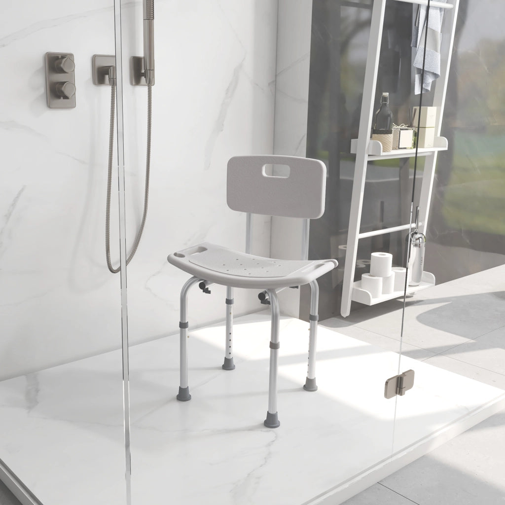 Sedia da Doccia con Schienale Altezza Regolabile Antiscivolo Carico 136kg ¨C Xylo ¨C Bianco
