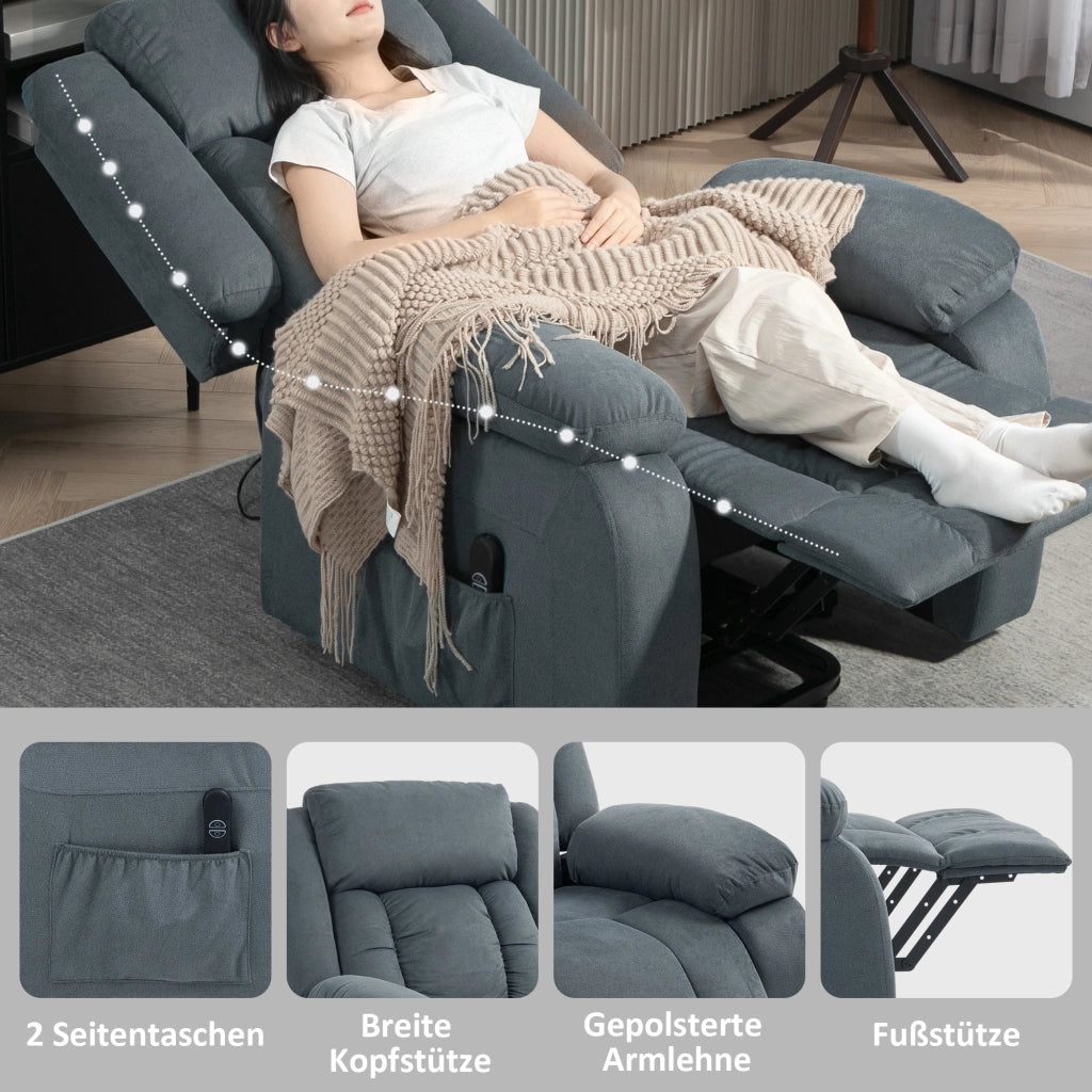 POLTRONA ALZAPERSONA ELETTRICA 92x94x105 cm Grigio in Acciaio e Velluto