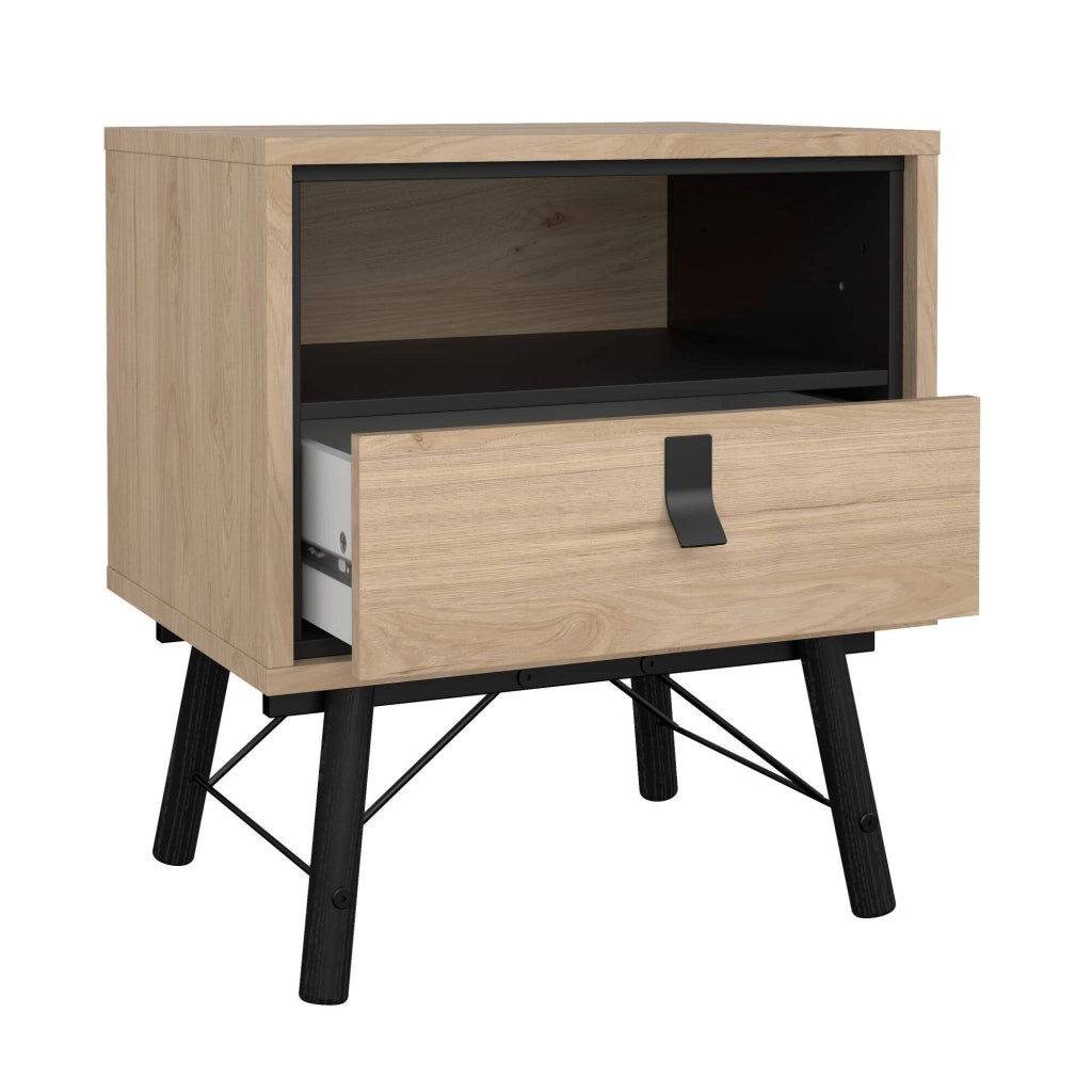 Comodino Chito, Comò basso, Tavolino da notte, Mensola da letto, 53x40 h60 cm, Rovere
