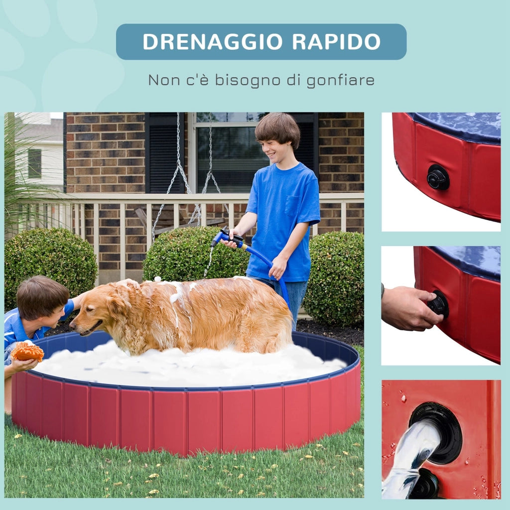 Piscina per Animali Domestici in Plastica Bordo Stabile Ø160x30 cm Rossa