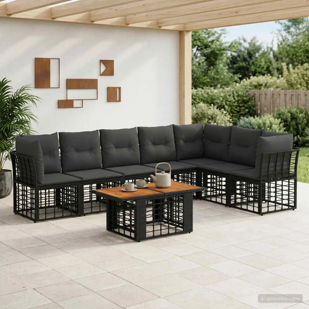Set Divano da Giardino 8 pz Nero e Grigio scuro polyrattan 3437869