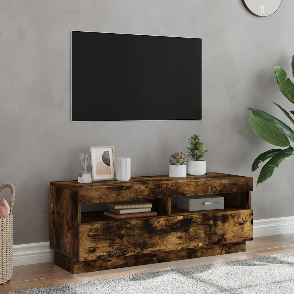 Mobile TV | Armadietto TV | Mobile Porta TV con Luci LED Rovere Fumo 100x35x40 cm