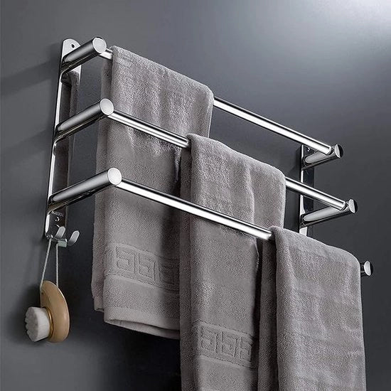 Maniglia per asciugamani in acciaio inossidabile senza fori, fissaggio alla parete, pannello, adatto per bagno, cucina, asciugamani (argentato 3 strati)