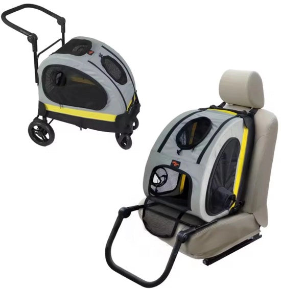 Carriolo Portatile per Animali da Cielo - Sedile Auto & Carrello da Camminata - Ripiegabile, Respirante & Sicuro per Piccoli Cani e Gatti