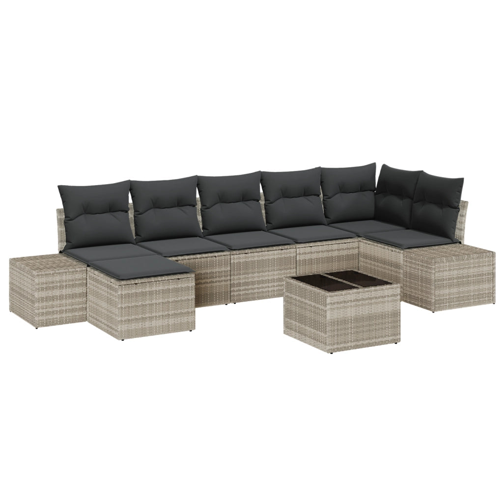 Set di divani da giardino 8 pezzi con cuscini grigio in polyrattan