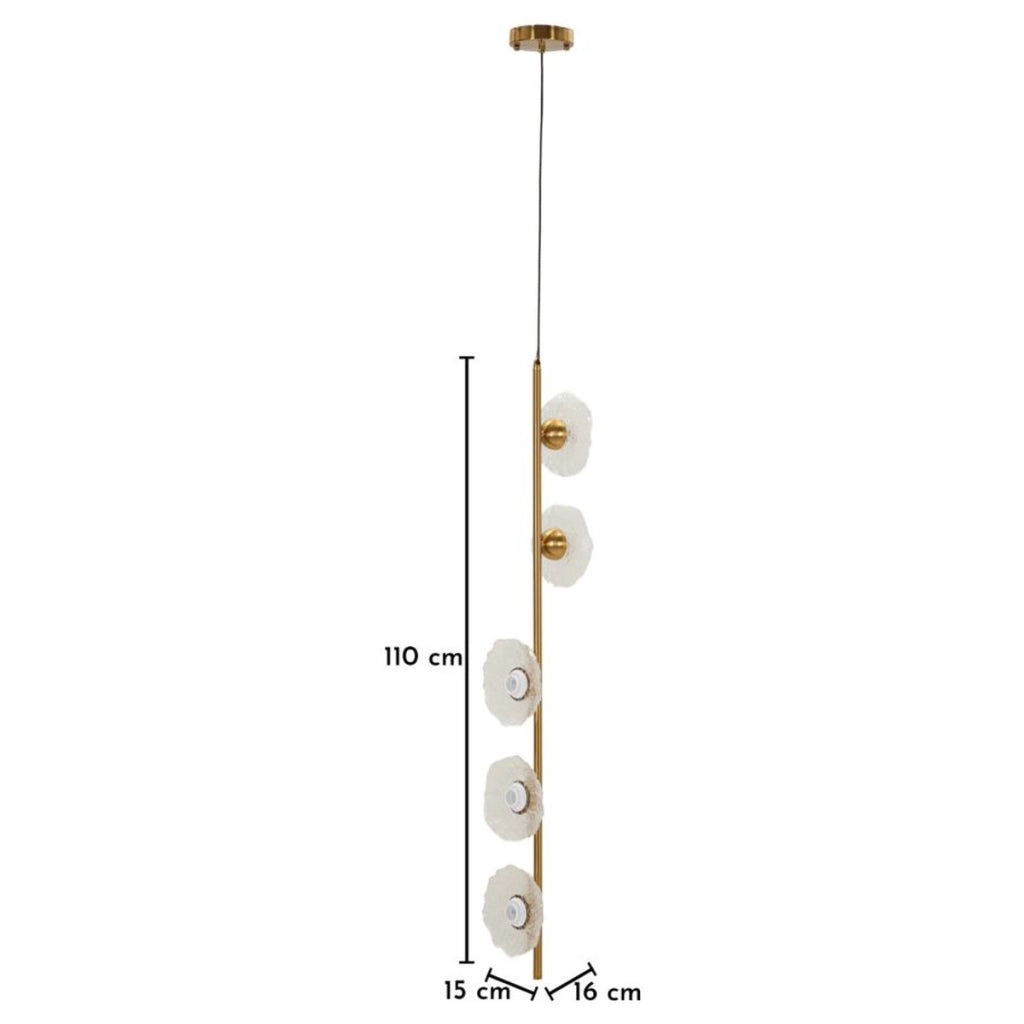 Lampadario verticale Emily in metallo oro e vetro