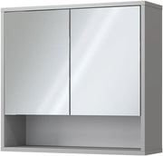 Specchio contenitore bagno Eliza, Grigio, 70 x 65 cm con 2 porte, adatto per montaggio a parete e combinabile con la serie Eliza