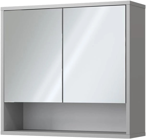 Specchio contenitore bagno Eliza, Grigio, 70 x 65 cm con 2 porte, adatto per montaggio a parete e combinabile con la serie Eliza