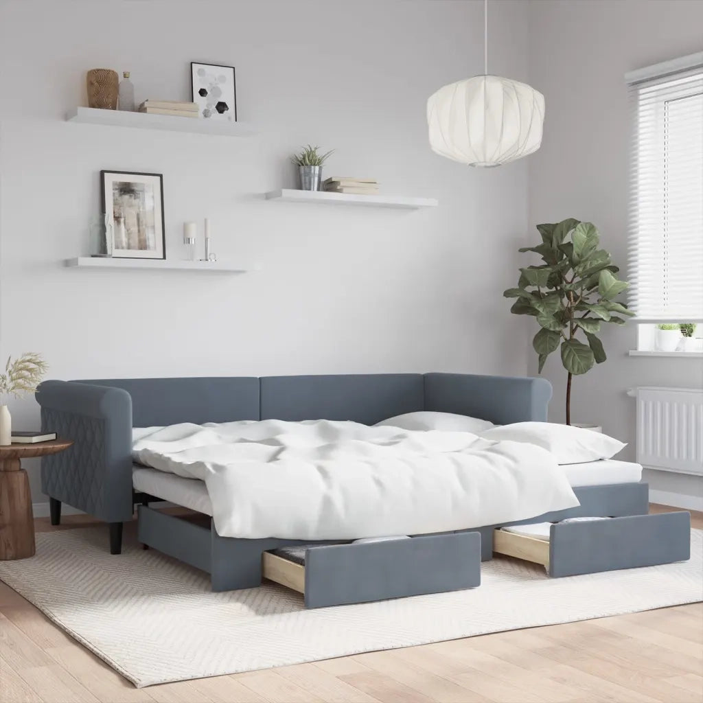 Divano Letto Estraibile Cassetti-Sofa Letto-Daybed Grigio Scuro 90x200cm Velluto 693722