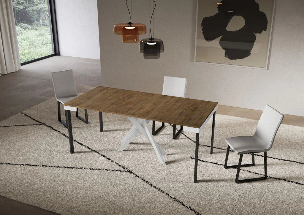 Consolle Allungabile 90-300x40x77 cm Saki Evolution Noce Gambe Bianche