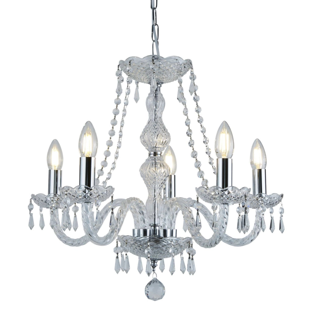 Lampadario Hale 5Lt - Metallo cromato e cristallo trasparente