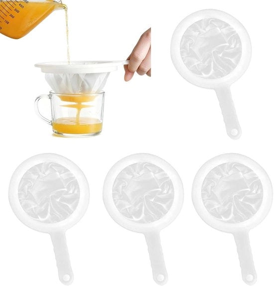 Set di Filtri per Cucina da 4 - Rete 100/200/300/400 Mesh - Resistente al Calore - Riciclabile - Maniglia per Sospensione - Ideale per Latte di Soia/Succhi/Caffè/Vino - Set di Filtri