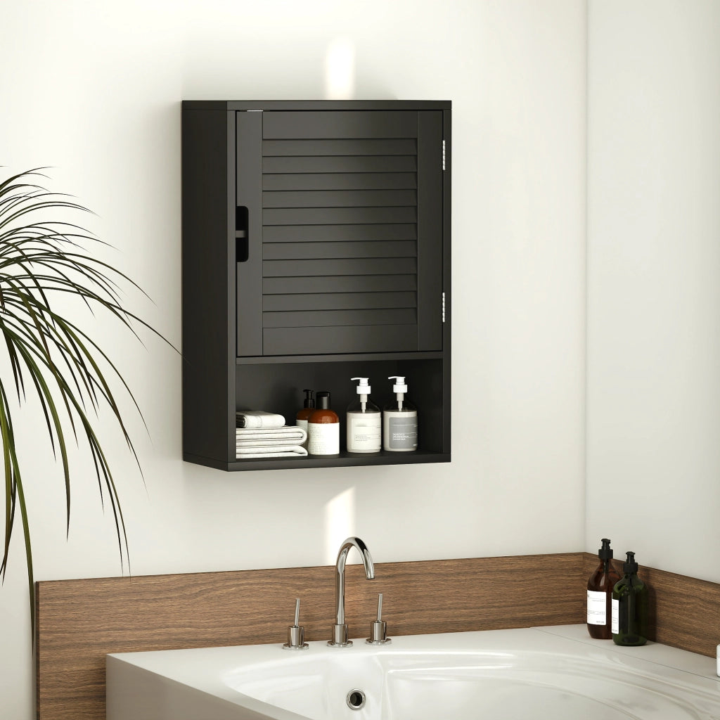 Armadietto Bagno a Parete con Anta e Ripiano Regolabile ¨C Zephmum ¨C 40x20x60 cm, Nero