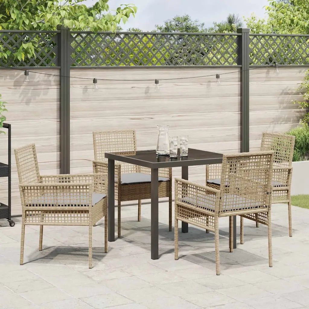 Set da Pranzo per Giardino con cuscino 5 pcs Beige polyrattan