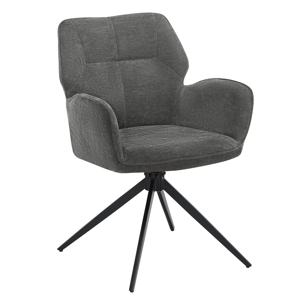 Set di 2 sedie girevoli da pranzo - con braccioli - in chenille e metallo - grigio scuro