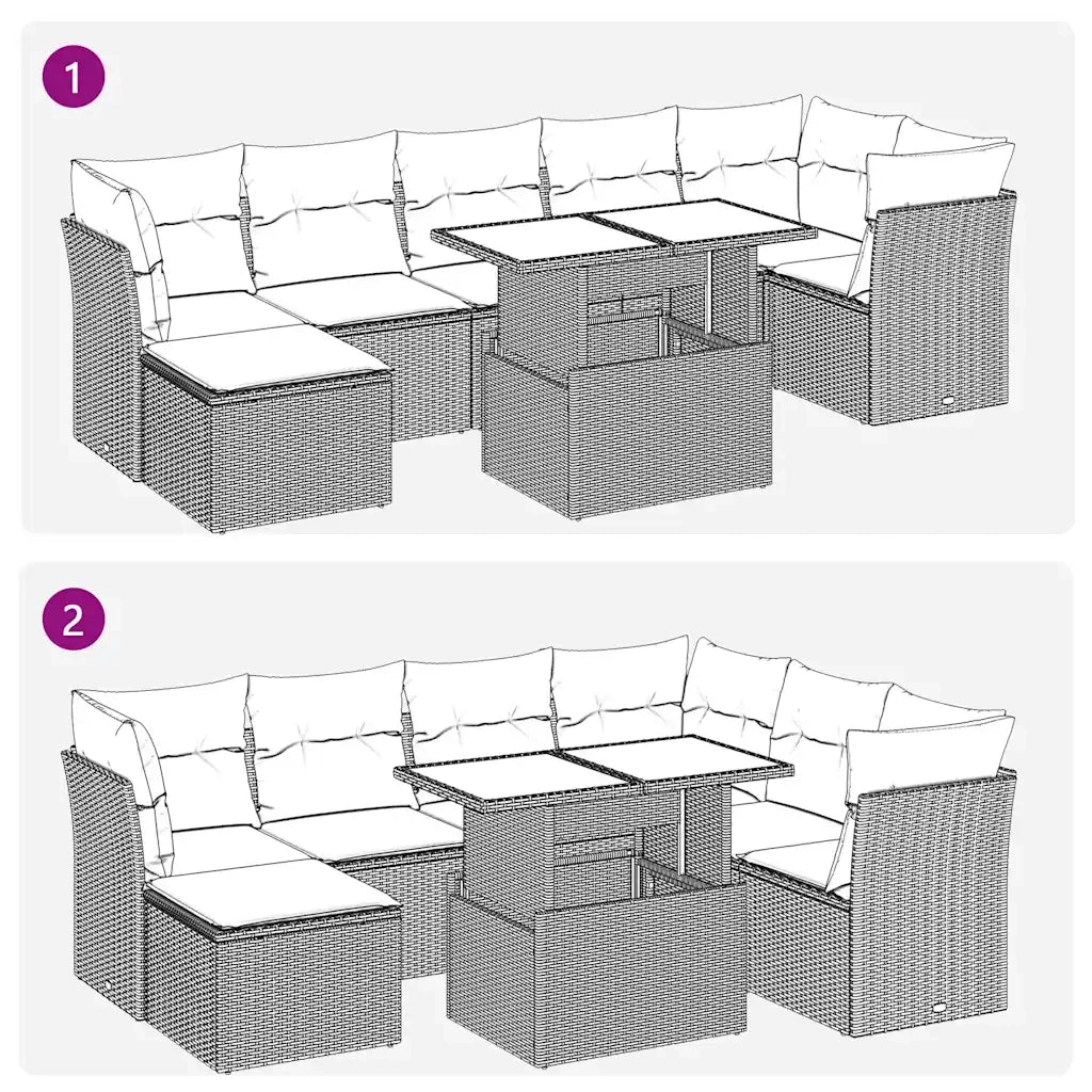 Set Divano da Giardino 8pz con Cuscini Grigio Chiaro Polyrattan