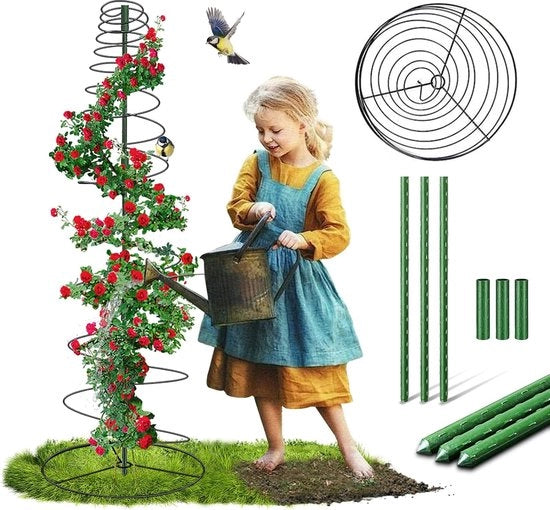 Sostegno per piante a spirale rotondo per piante da scalare 47 cm - 135 cm alto, supporto per piante metallico per aiutare le piante a scalare come la veer, rosetta per rose e piante da appartamento.