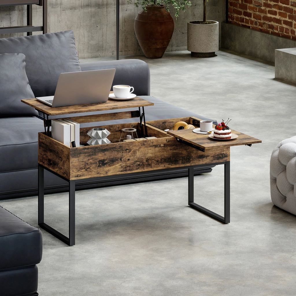 Tavolino da caff¨¨ elevabile con piano scorrevole ¨C zephmum ¨C 100x45x67 cm marrone r¨²stico