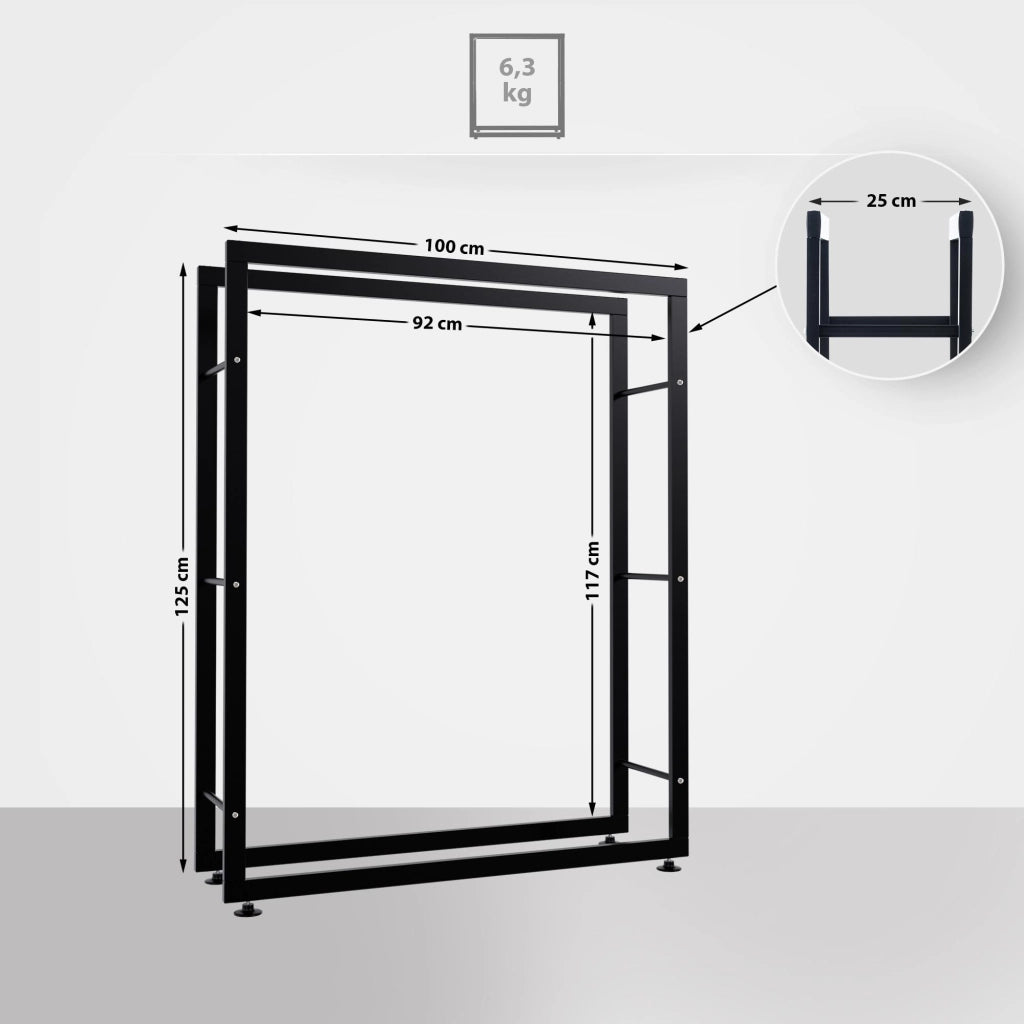 Esclusivo portalegna KERI V2 in metallo nero,25x100x125 cm