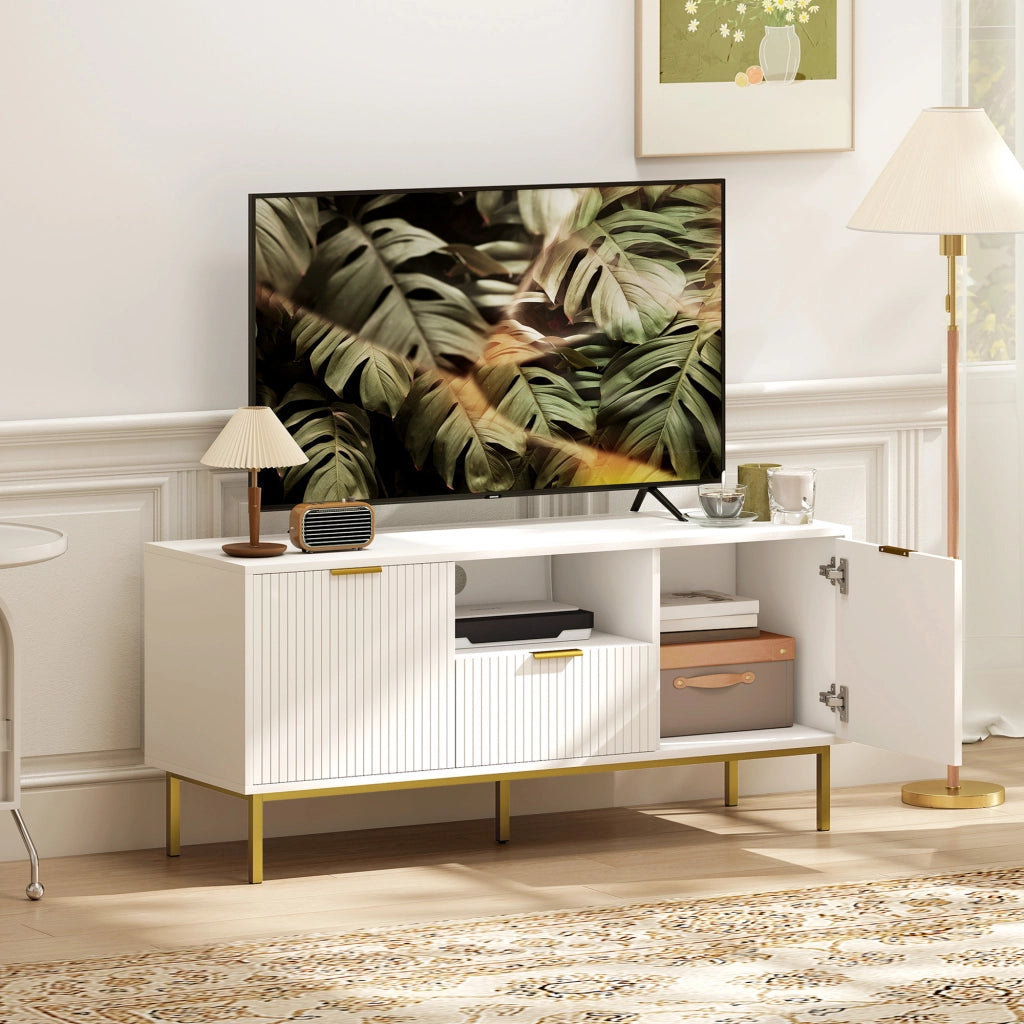 Mobile TV con 2 ante, cassetto e ripiano aperto ¨C Minimal ¨C Bianco 120x39x54 cm