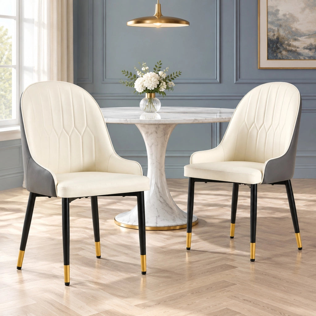 Set di 2 sedie da pranzo in PU bianco e grigio scuro