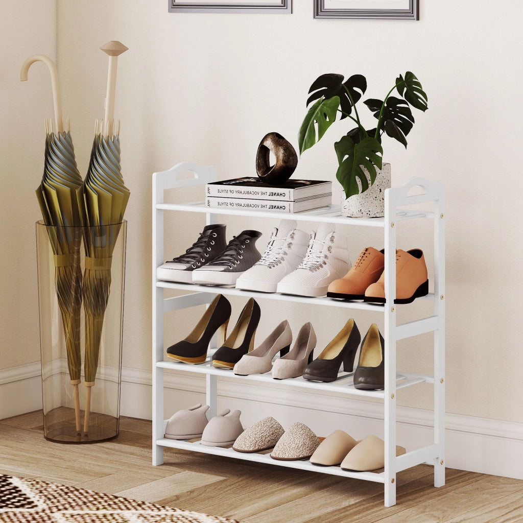 Scaffale per Scarpe in Bamb¨´ 12 Pares ¨C zephmum ¨C Bianco 67.5x24.7x72 cm