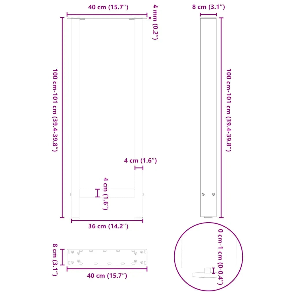 Gambe per tavolo da bar nere 2 pz 40x(100-101) cm in acciaio 4013336