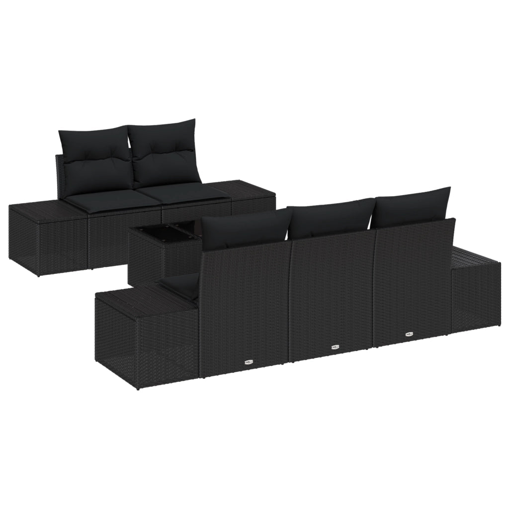 Set Divano da Giardino di 6 Pezzi con Cuscini Nero Polyrattan