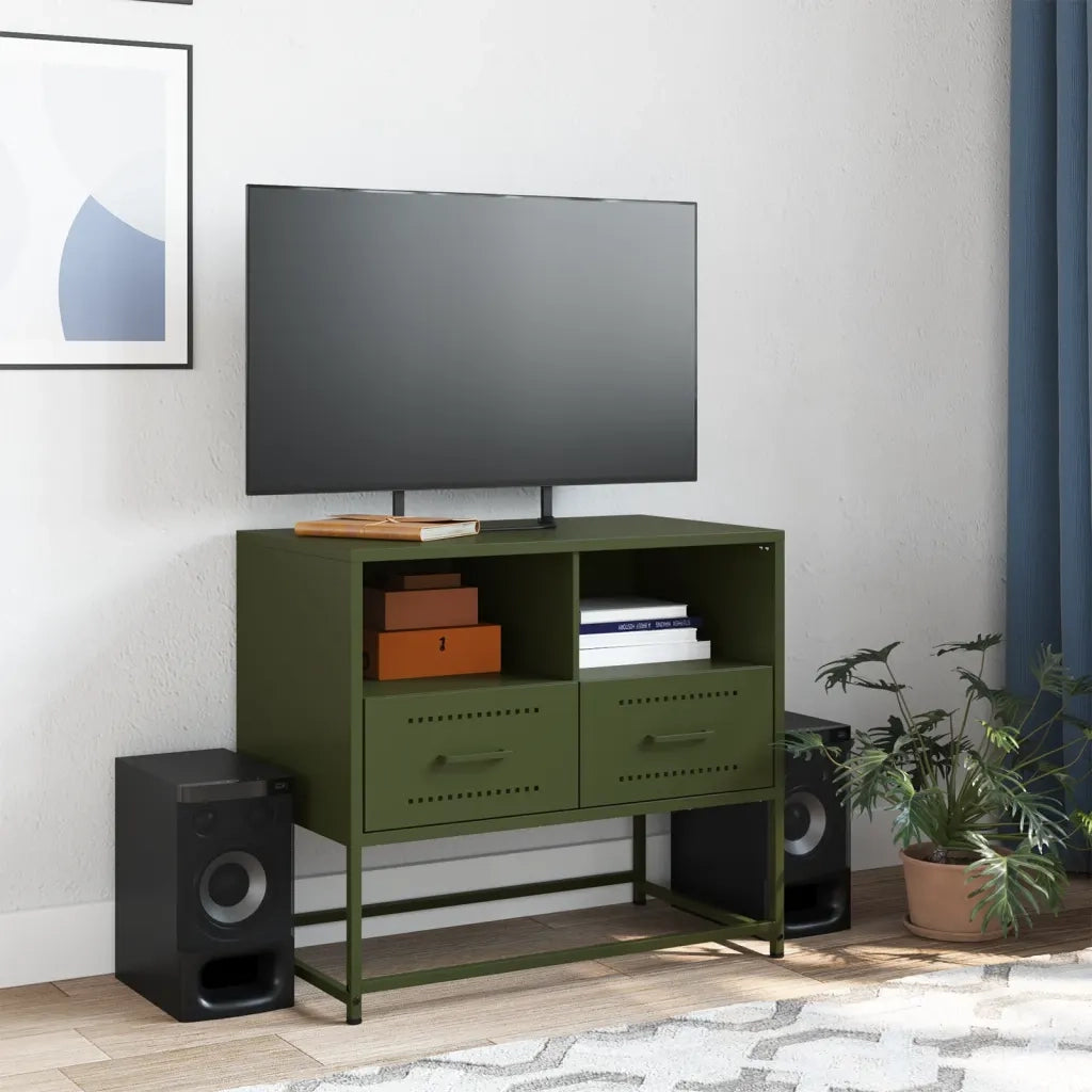 Mobile TV Verde Oliva 68x39x60,5 cm in Acciaio 846552
