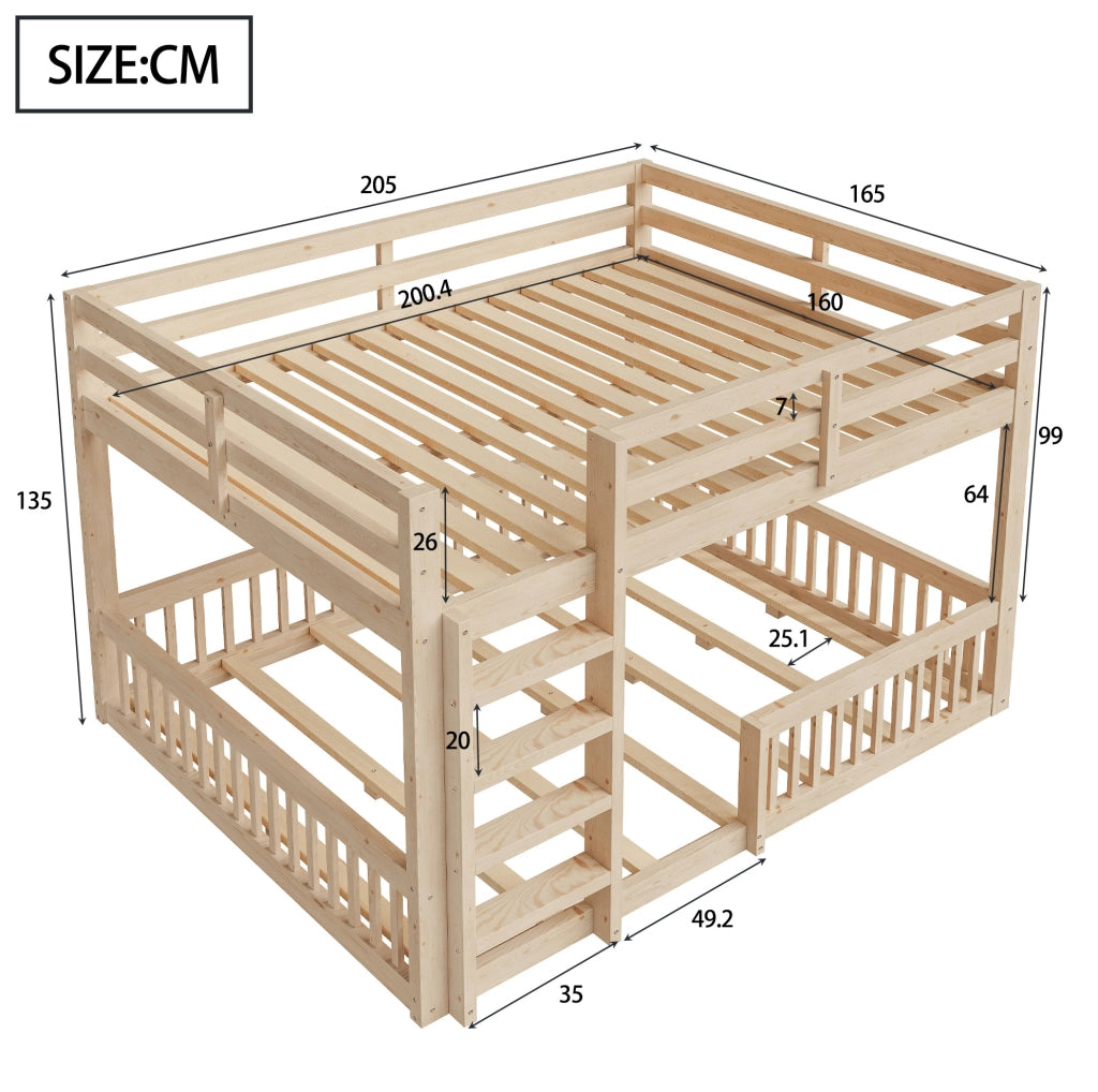 Letto a castello 160x200 cm con sponde; in legno di pino e MDF; colore naturale