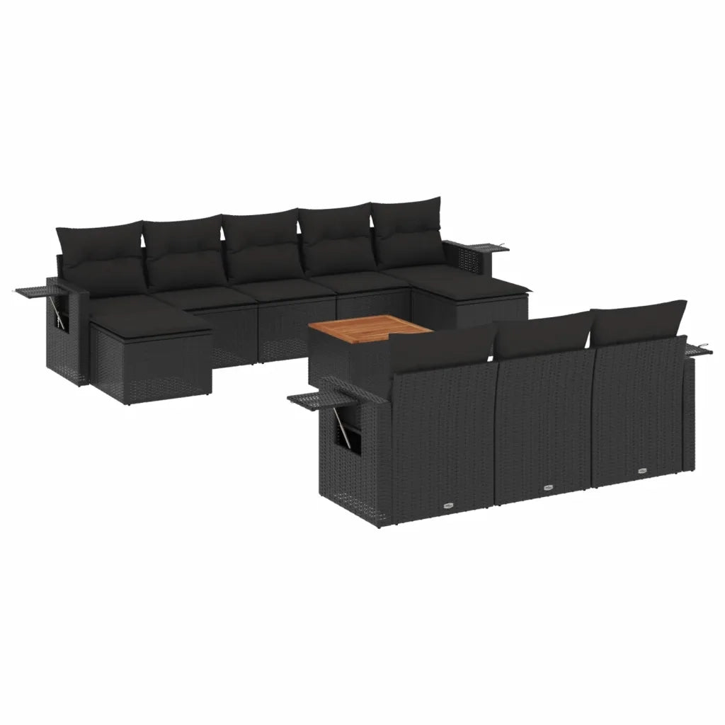 Set Divani da Giardino 11 pz con Cuscini in Polyrattan Nero 3224781