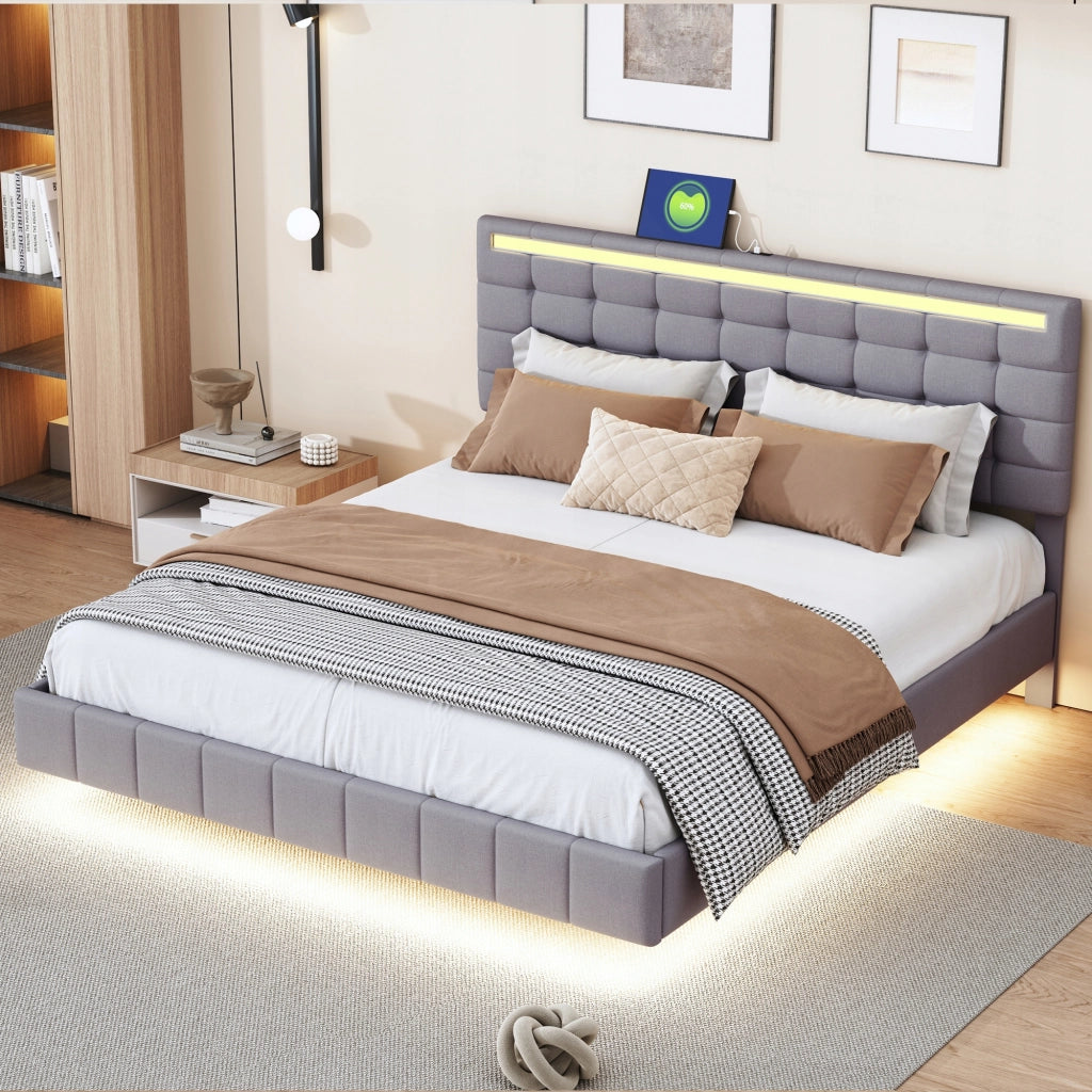 Letto imbottito 160x200 con LED - Xylo - Grigio