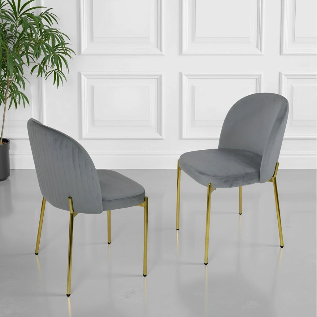 Sedia in Velluto con Gambe Oro Chiara Sedie in Metallo Dorato Poltroncina con Seduta Imbotti 2 SEDIE CHIARA GRIGIO / ORO