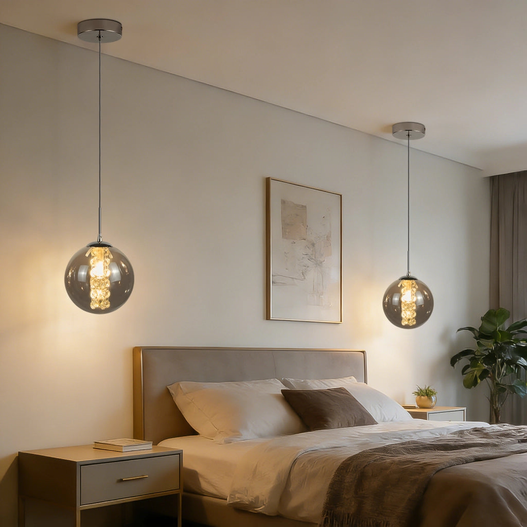 ZMH Lampada a sospensione vetro fumé moderna 1 luce altezza regolabile 120cm G9 per sala pranzo camera bar