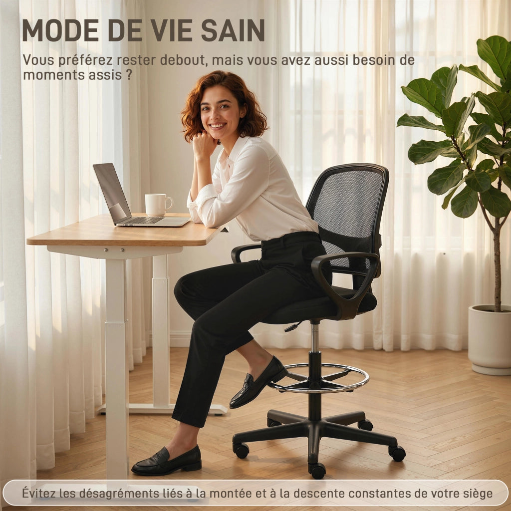 Sedia da ufficio ergonomica con poggiapiedi e braccioli regolabile ¨C zephmum ¨C nero 59x58x103-123cm
