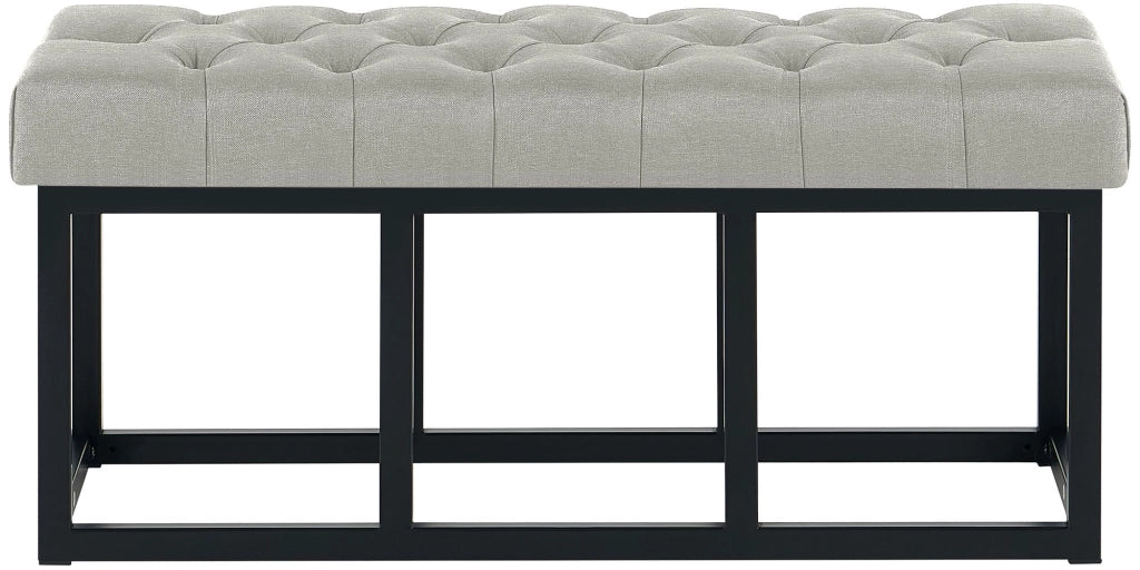 Panca design AMUN in metallo nero opaco e tessuto grigio,100 cm