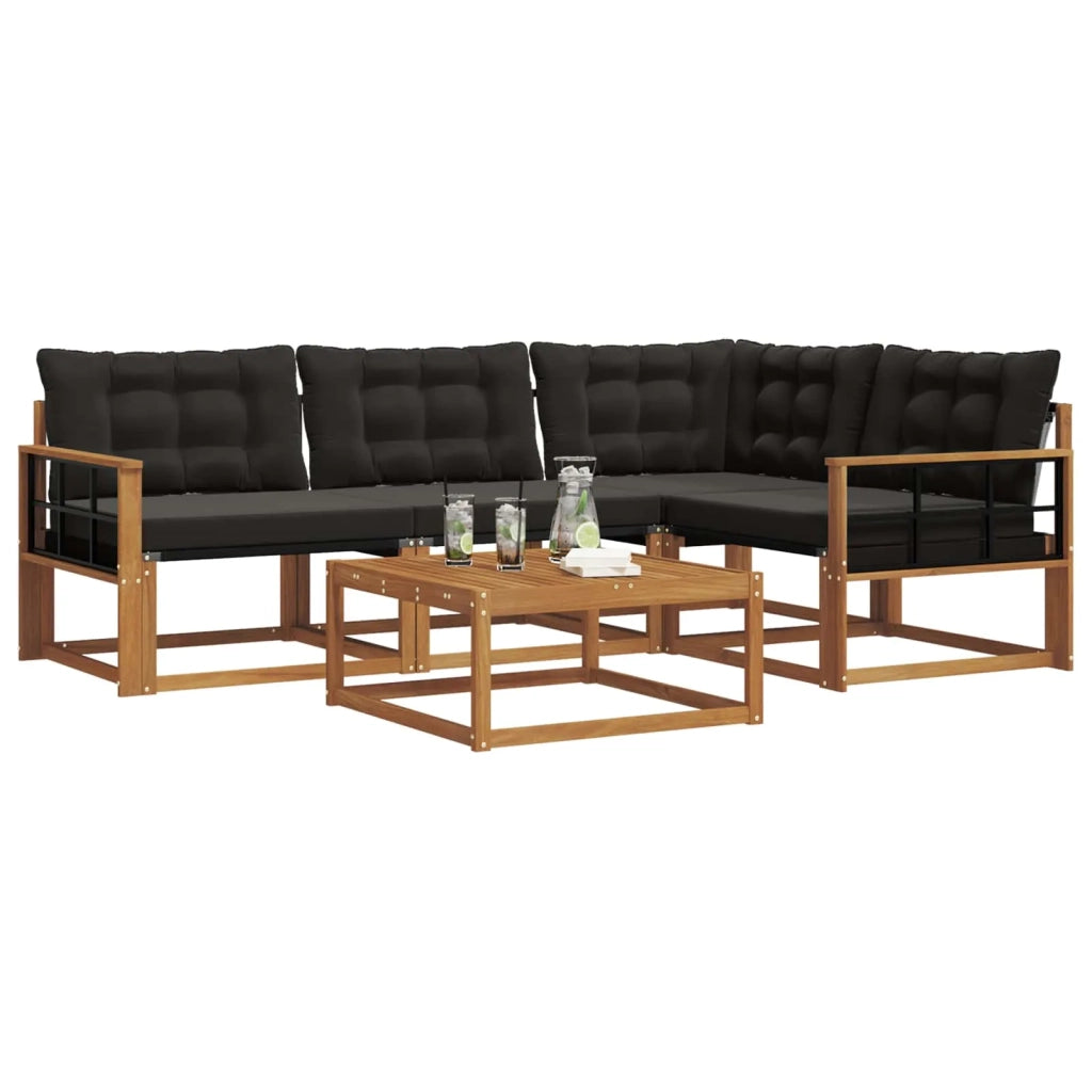 Set di divani da esterno con cuscino 5 pcs Naturale e Nero 3369439