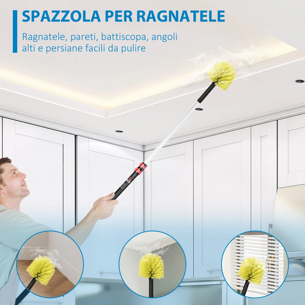 Kit per Pulizia della Casa con Asta di Prolunga,Spolverino per Ragnatele,Spolverino in Microfibra e Spolverino per Ventilatore a Soffitto,Giallo e Grigio