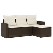 Set Divano da Giardino 4 pz | Set Salotto da Giardino con Cuscini Marrone in Polyrattan