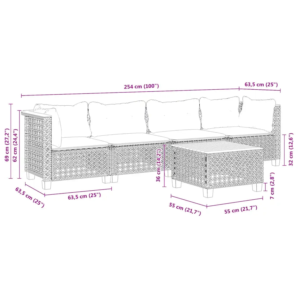 Set Divano da Giardino 5 pz con Cuscini Beige in Polyrattan 3261730