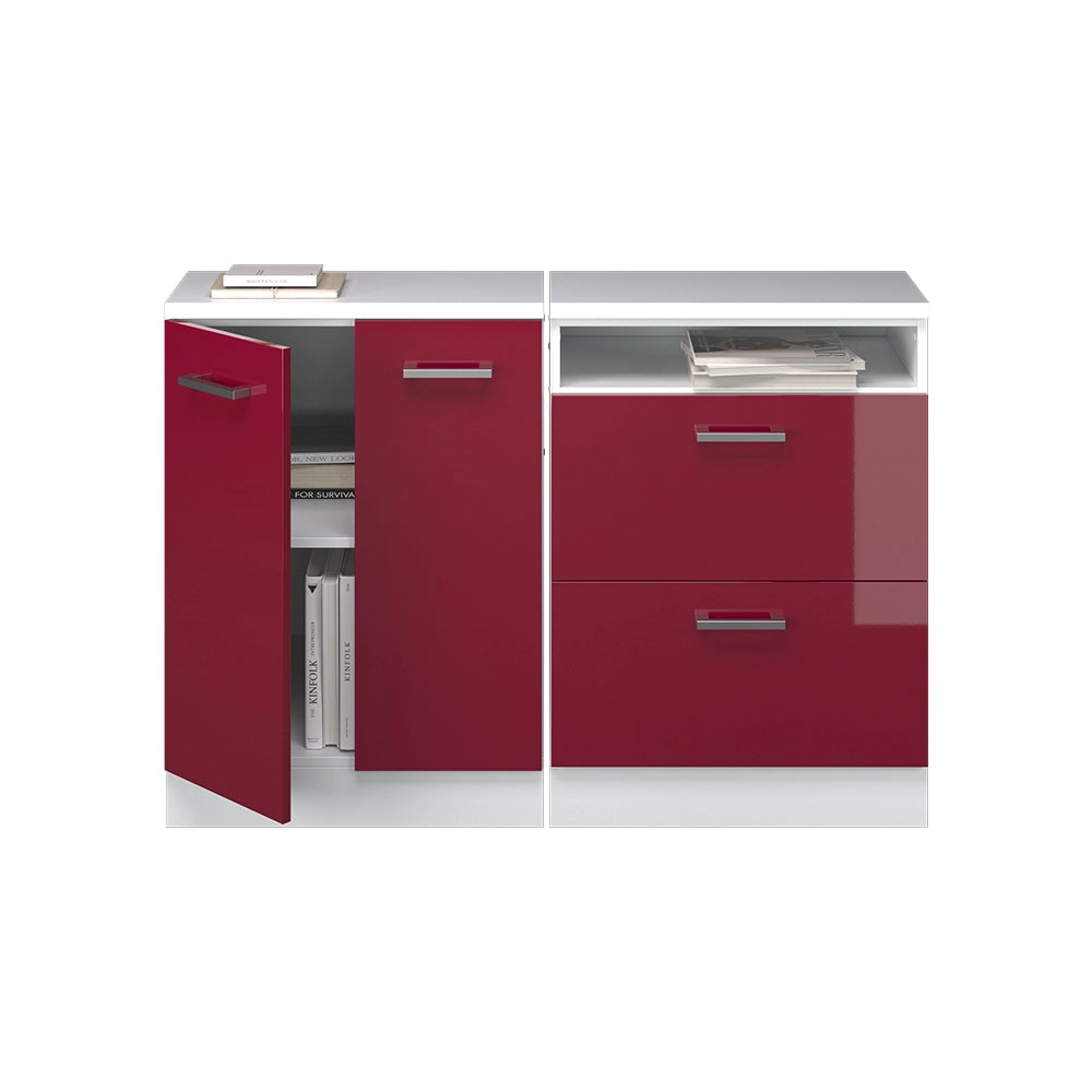 Mobile cucina sottotetto R-Line Rosso lucido/Bianco 120 cm Set di 2 carcasse armadio profondità 60 cm Vicco